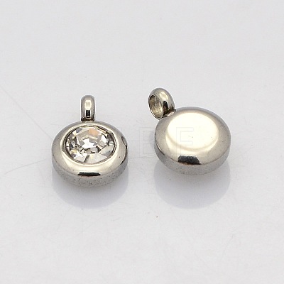 Trendy Original Color 304 Stainless Steel Faceted Grade A Rhinestone Flat Round Charms Pendants RB-N030-01C-1