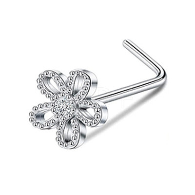 316L Surgical Stainless Steel Micro Pave Clear Cubic Zirconia Flower L-Shaped Nose Rings WG35933-02-1