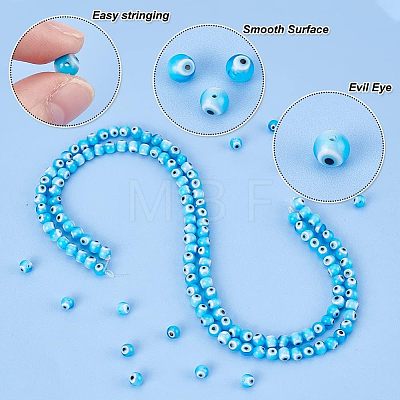  3 Strands Handmade Evil Eye Lampwork Round Bead Strands LAMP-NB0001-72-1