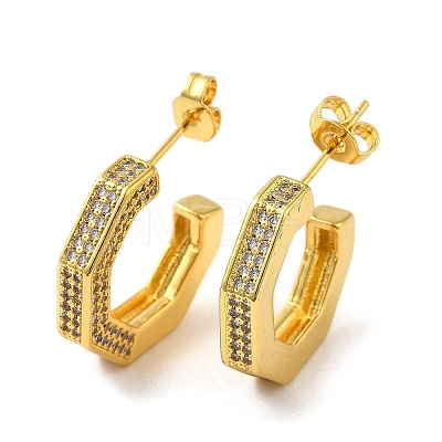 Brass Micro Pave Clear Cubic Zirconia Stud Earrings for Women EJEW-A040-09G-1