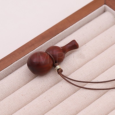 Wood Gourd Pendant Adjustable Waxed Cord Necklaces WGF04D5-02-1