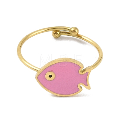 Ion Plating(IP) Fish 304 Stainless Steel Enamel Ring RJEW-A038-14G-01-1