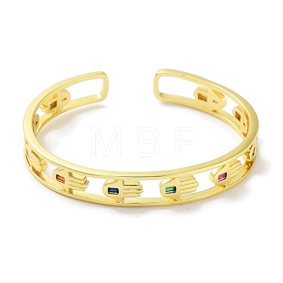 Brass Pave Colorful Glass Open Cuff Bangles BJEW-Z061-13G-1