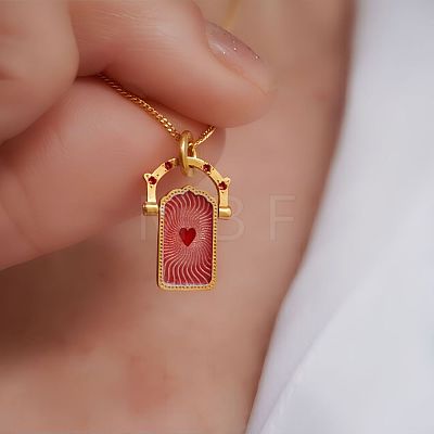 Rotating 304 Stainless Steel Enamel Tarot Card Pendant Necklaces with Rhinestone FS-WG0CC16-01-1