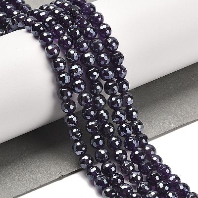 Electroplated Natural Amethyst Round Beads Strands G-L598-A05-01-1