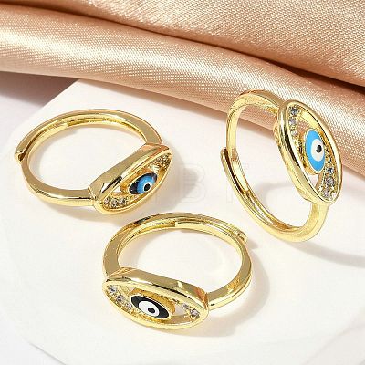 Brass Micro Pave Clear Cubic Zirconia Enamel Finger Rings for Women RJEW-L113-024G-1