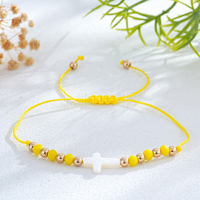 Adjustable Glass & Brass Beads Braided Bead Bracelets KF3798-10-1