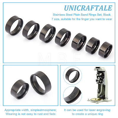 Unicraftale 14Pcs 7 Size 304 Stainless Steel Plain Band Rings Set RJEW-UN0002-90EB-1
