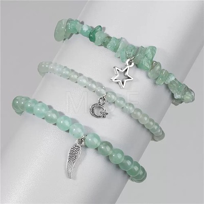 3Pcs Alloy & Natural Green Aventurine Beads Charm Bracelets DY7954-4-1