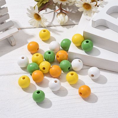 160Pcs 4 Colors Farmhouse Country and Rustic Style Painted Natural Wood Beads WOOD-LS0001-01J-1