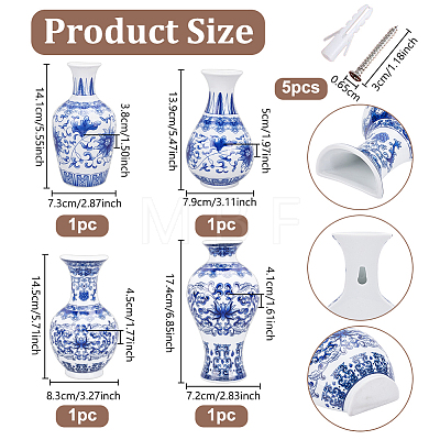 4Pcs 4 Styles Porcelain Artificial Flower Hanging Vase AJEW-OC0005-85B-1