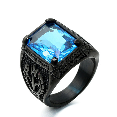 316L Stainless Steel & Cubic Zirconia Men's Vintage Carved Finger Rings FS-WG82D33-62-1