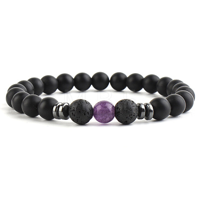 Round Natural Amethyst Beaded Stretch Bracelets for Women Men LS-XP2963-6-1
