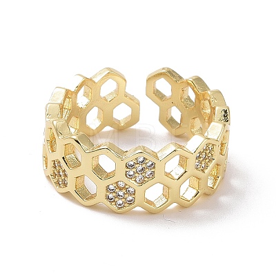 Clear Cubic Zirconia Honeycomb Open Ring X-RJEW-P032-25G-1