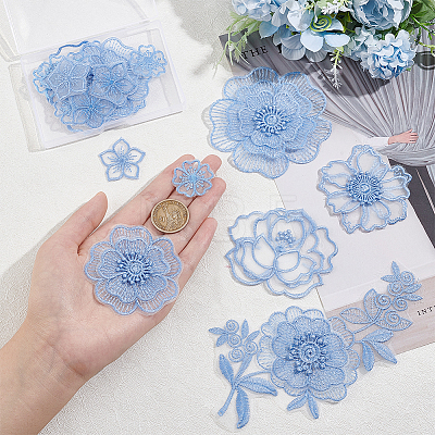  20Pcs 7 Style Flower Organgza Lace Embroidery Ornament Accessories DIY-NB0007-55-1