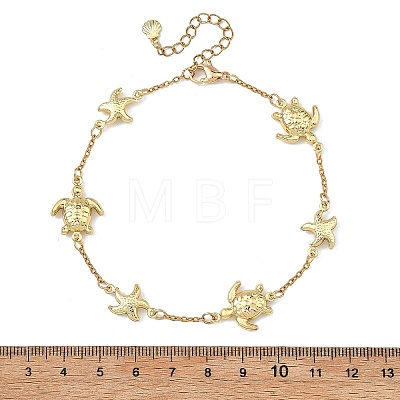 Ocean 304 Stainless Steel Turtle and Starfish Link Chain Anklets for Women AJEW-AN00821-1
