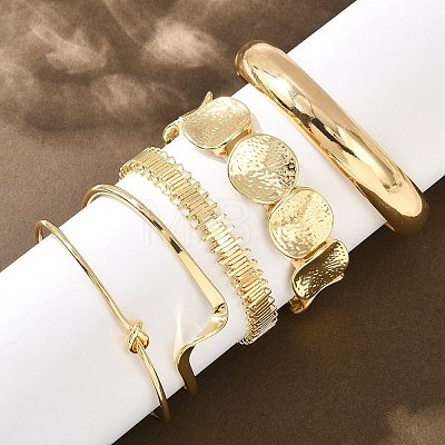 5Pcs 5 Styles Iron & Alloy Bangles Set for Women BJEW-A156-03G-1