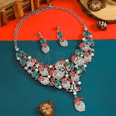 Christmas Santa Claus & Leaf Alloy Rhinestone Pendant Necklace & Stud Dangle Earrings Sets WGF6AE0-03-1