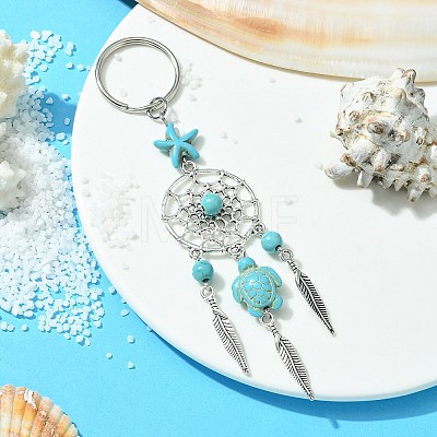 Alloy Woven Net/Web with Feather Pendant Keychain KEYC-JKC00590-01-1