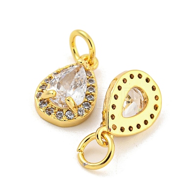Brass Micro Pave Clear Cubic Zirconia Charms KK-G490-20G-1