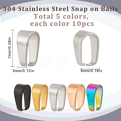 50Pcs 5 Colors 304 Stainless Steel Snap on Bails STAS-SC0005-57-1