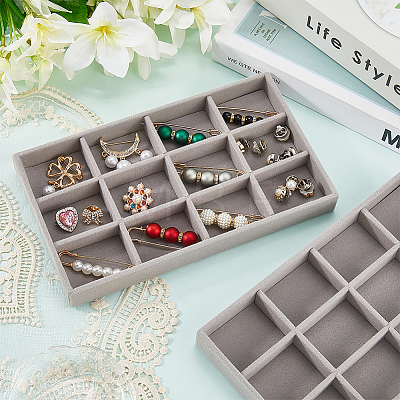 12 Grids Rectangle Wood Covered with Velvet Jewelry Trinket Display Trays AJEW-WH20054-062F-02-1