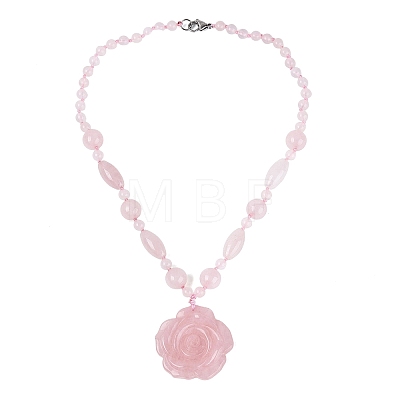 Natural Rose Quartz Flower Pendant Necklaces NJEW-N064-08C-1