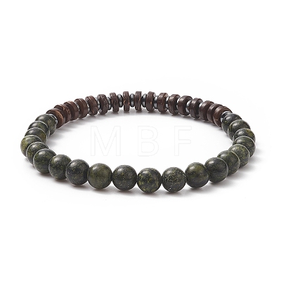 Natural Serpentine & Synthetic Non-magnetic Hematite Beads Energy Stretch Bracelets Set BJEW-JB07142-05-1