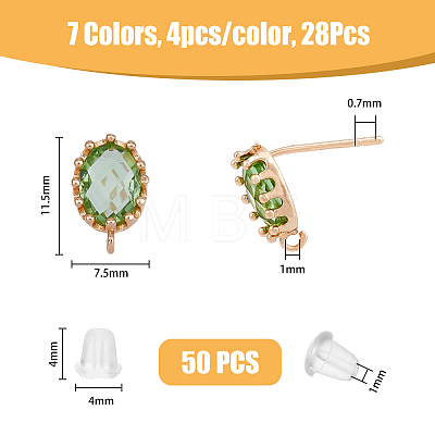 28Pcs 7 Color Brass Stud Earring Findings KK-FH0005-62-1