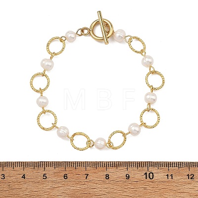 Natural Cultured Freshwater Pearl Beads & Brass Open Jump Rings Link Bracelets for Women BJEW-JB14113-1