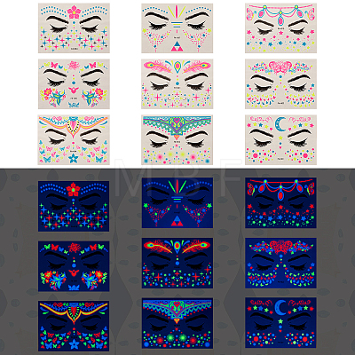 9 Sheets 9 Style Creative Fluorescent Face Tattoo Paper Stickers STIC-TA0002-01-1