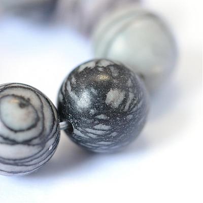 Natural Black Silk Stone/Netstone Round Bead Strands G-E334-6mm-05-1
