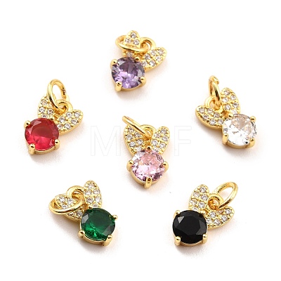 Brass Micro Pave Cubic Zirconia Charms KK-A156-06G-RS-1