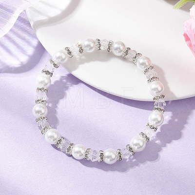 Pearlized Glass Pearl Round Beads Stretch Bracelets for Women BJEW-JB12740-01-1