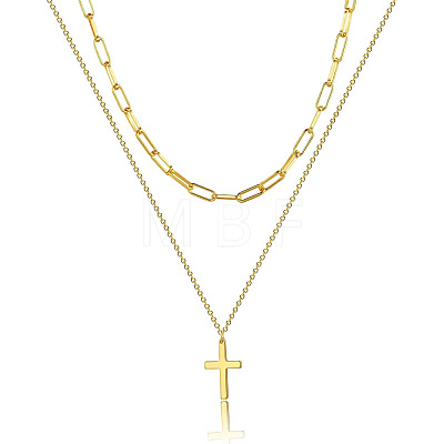 2Pcs Cross Stainless Steel Pendant Double Layer Necklaces for Women FS-WG7D720-04-1