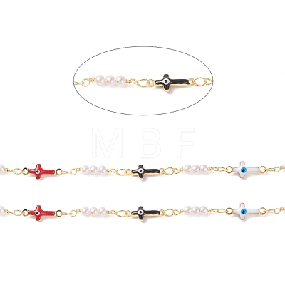 Brass Enamel Cross with Evil Eye Link Chains CHC-P009-12G-1