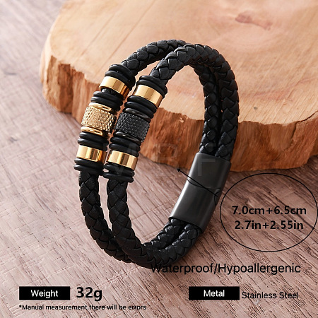 Vintage European-style 304 Stainless Steel Multi-Strand PU Leather Cord Bracelets with Magnetic Clasps for Women and Men WR1507-3-1