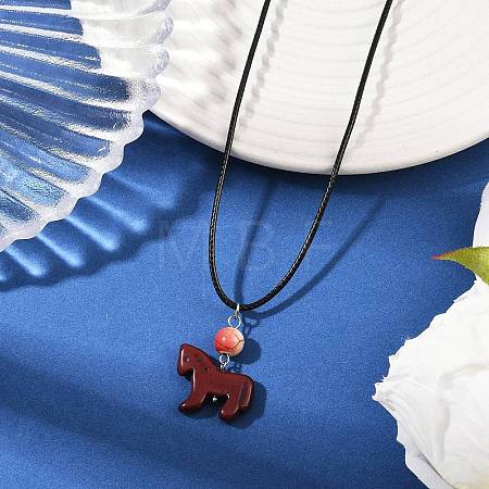 Dyed Synthetic Turquoise Horse Pendant Black Waxed Cord Necklaces NJEW-JN05430-02-1
