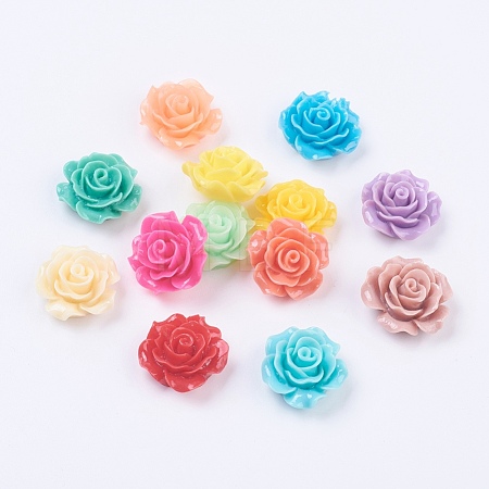 Mixed Color Flower Resin Cabochons X-RESI-H005-M-1