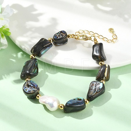Natural Abalone Shell & Cultured Freshwater Pearl Beaded Bracelets BJEW-JB13605-1