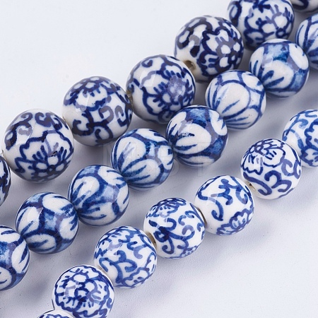 Handmade Blue and White Porcelain Beads PORC-G002-28-1