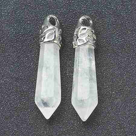 Bullet Natural Quartz Crystal Pointed Pendants X-G-E332-C28-1