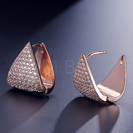 Brass Micro Pave Clear Cubic Zirconia Triangle Hoop Earrings FS-WG8FAD7-02-1