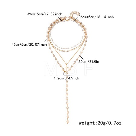 Alloy & Plastic Pearl Pendant 4 Layered Long Tassel Necklaces for Women WG4E668-02-1