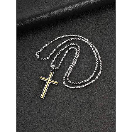Duo Tone Religion 304 Stainless Steel Hammered Textured Cross Pendant Necklaces WG2F369-04-1