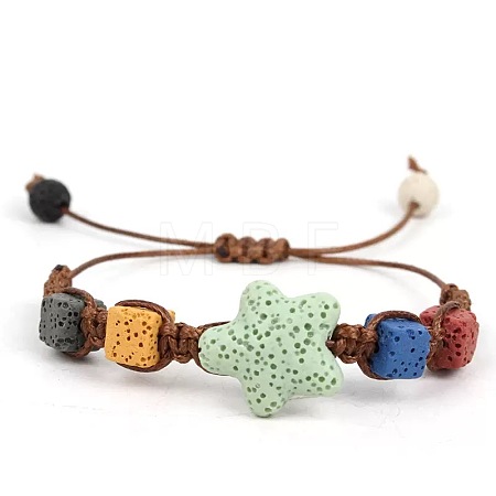 Dyed Natural Lava Rock Beads Braided Bead Bracelets for Women YA1396-1-1