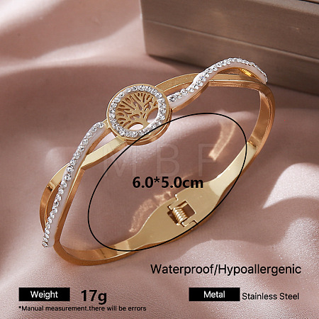 Vintage 304 Stainless Steel Crystal Rhinestone Open Hinged Cuff Bangles for Women ST0887-4-1