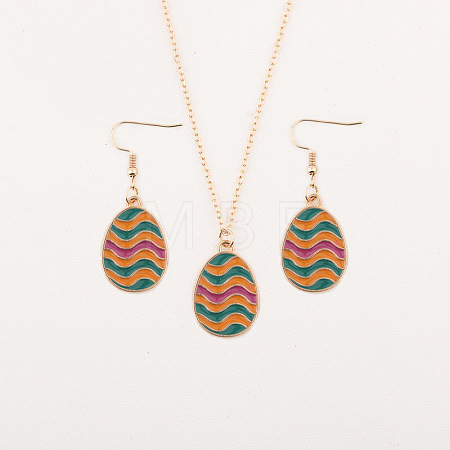 Easter Egg Alloy Enamel Pendant Necklace & Dangle Earrings Sets FS-WG38758-11-1