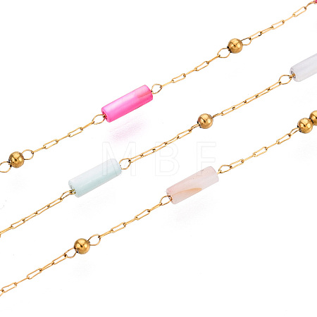 Handmade Seed Beads Column Link Chains CHS-T006-29G-1