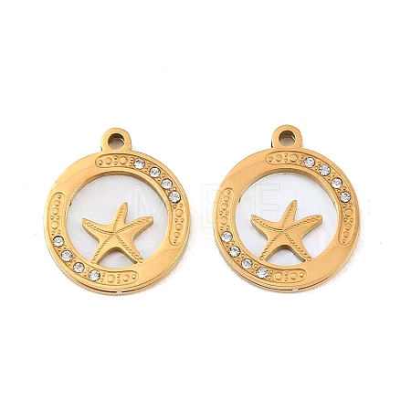 Ocean Theme 304 Stainless Steel & Natural Shell & Rhinestone Pendants SH-CBA72D5-01E-G-1